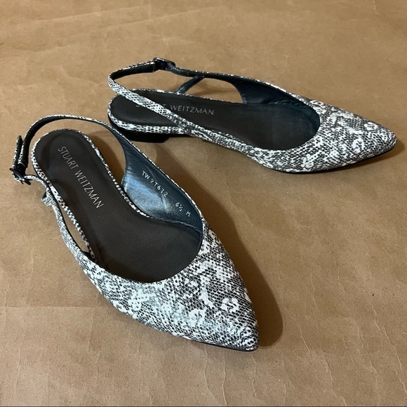 Stuart Weitzman Shoes - Stuart Weitzman | Slingo Snakeskin Embossed Pointed Toe Slingback Flats Size 6.5